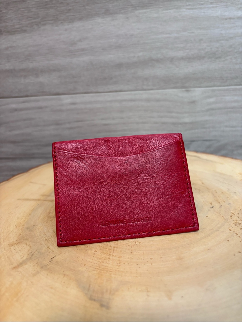 3/$30 G.H. Bass & Co. Genuine Leather Slim Card Holder Wallet - Cherry Red